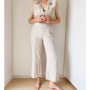 Women's Joie Linen Pants Size Small Ankle Tan/White /striped Summer Neutral